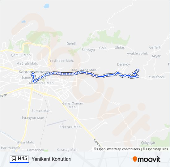 H45 otobüs Hattı Haritası