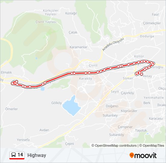 14 otobüs Hattı Haritası