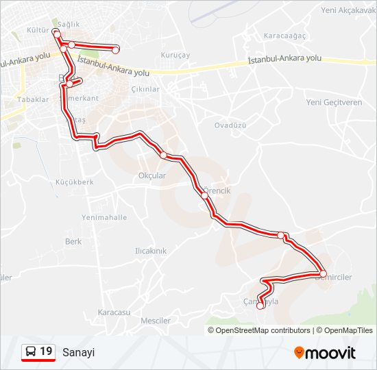 19 otobüs Hattı Haritası