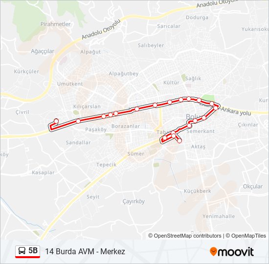 5B otobüs Hattı Haritası