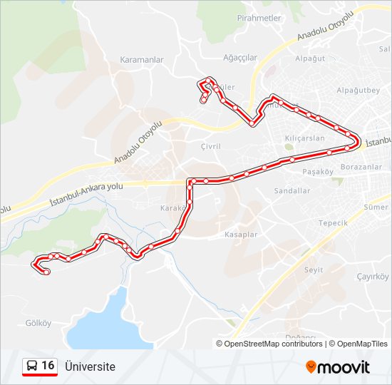 16 otobüs Hattı Haritası