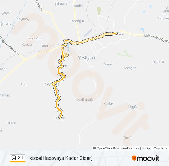 2T otobüs Hattı Haritası