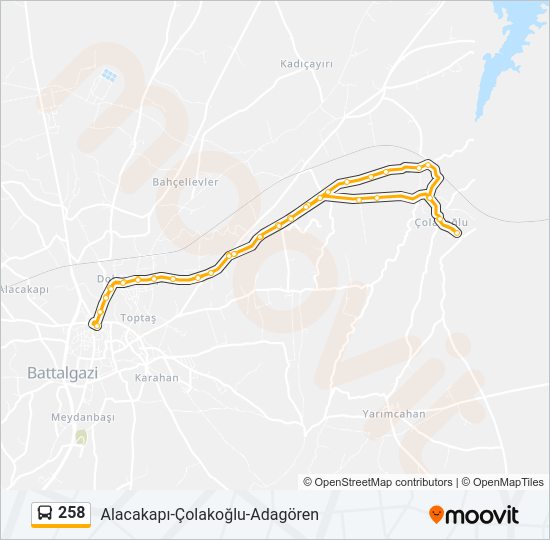 258 otobüs Hattı Haritası