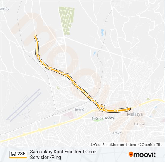 28E otobüs Hattı Haritası