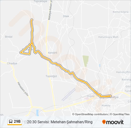 29B otobüs Hattı Haritası