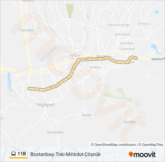 11B otobüs Hattı Haritası