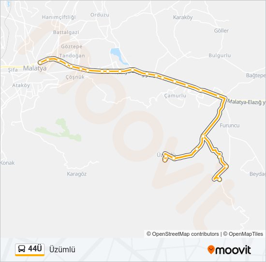 44Ü otobüs Hattı Haritası