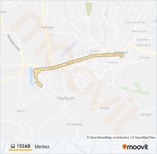 152AB otobüs Hattı Haritası