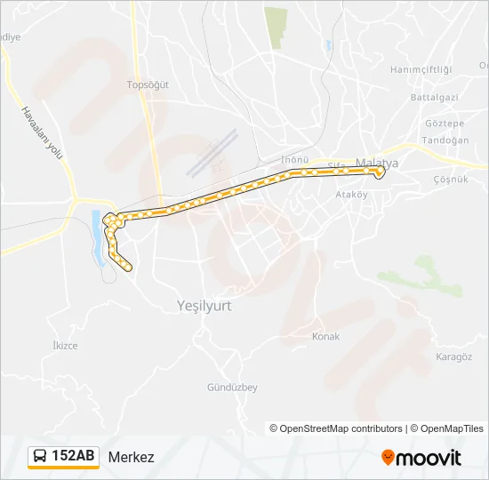 152AB Bus Line Map