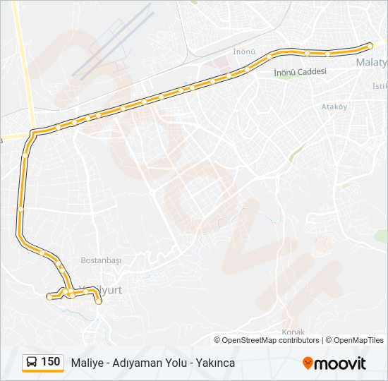 150 otobüs Hattı Haritası