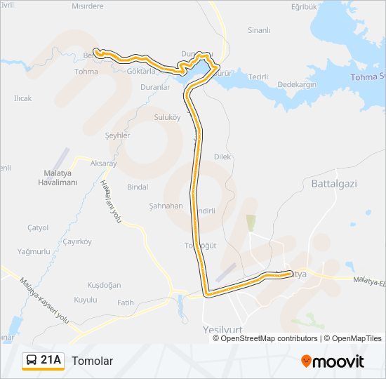 21A otobüs Hattı Haritası