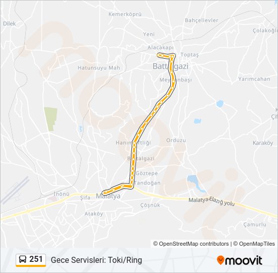 251 otobüs Hattı Haritası