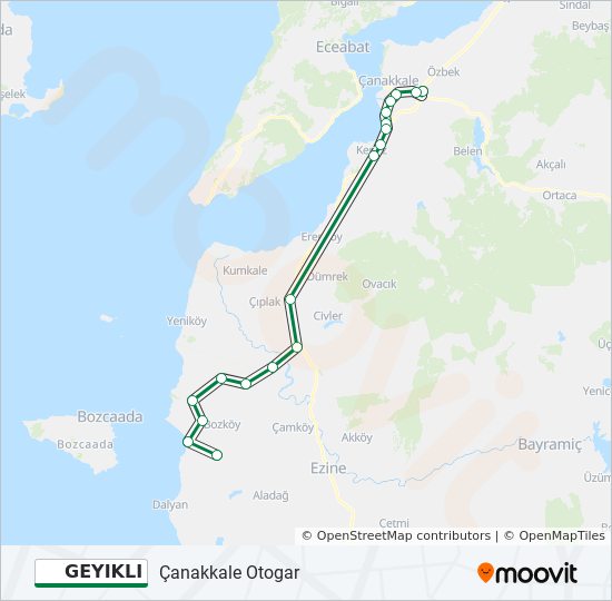 GEYIKLI minibüs / dolmuş Hattı Haritası