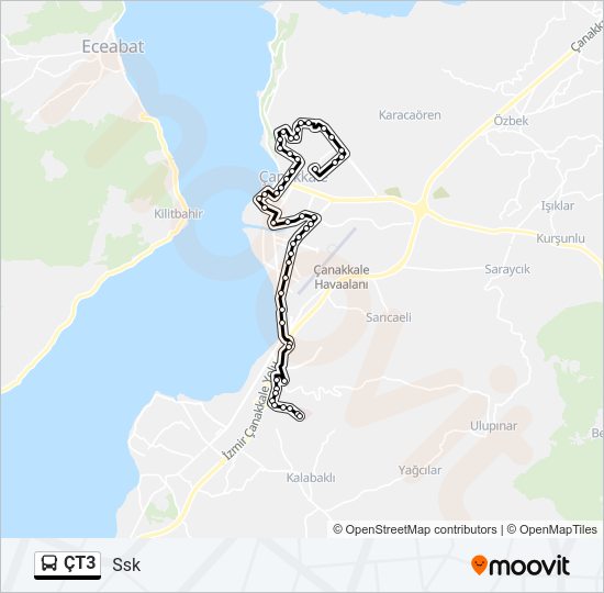 ÇT3 otobüs Hattı Haritası