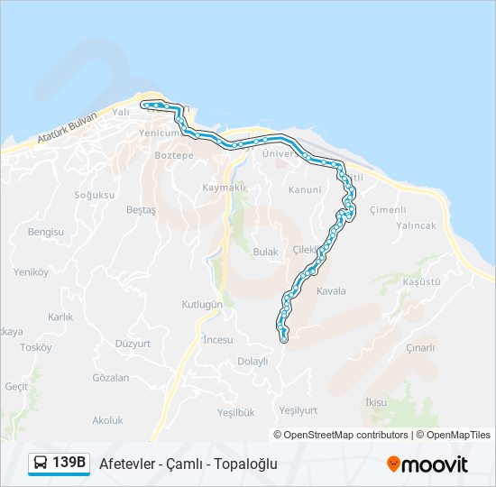 139B otobüs Hattı Haritası