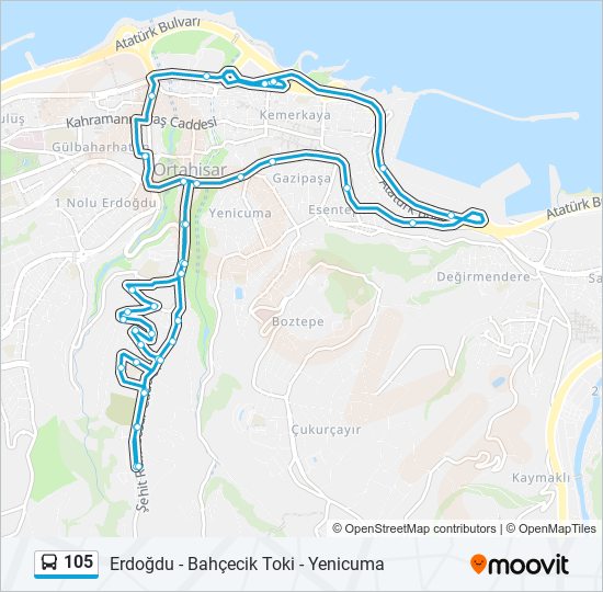 105 otobüs Hattı Haritası