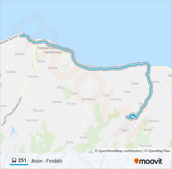 251 otobüs Hattı Haritası