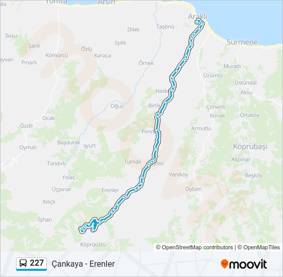 227 otobüs Hattı Haritası