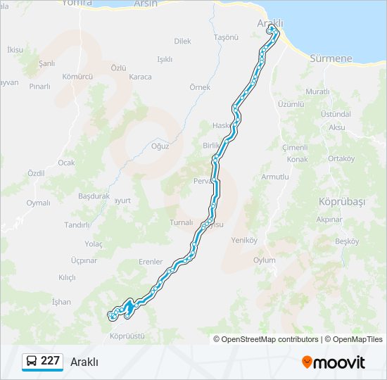 227 otobüs Hattı Haritası