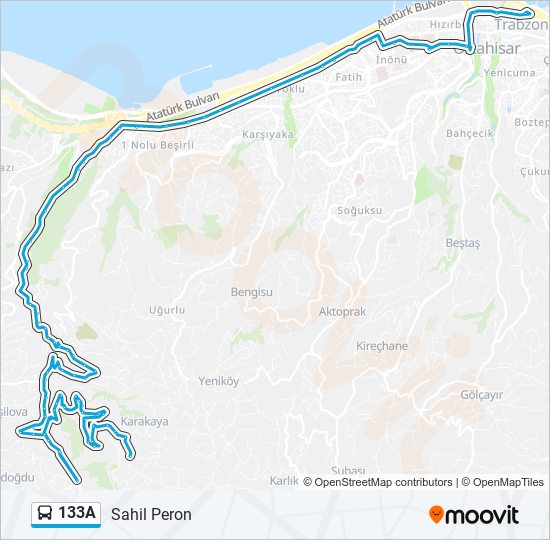 133A otobüs Hattı Haritası