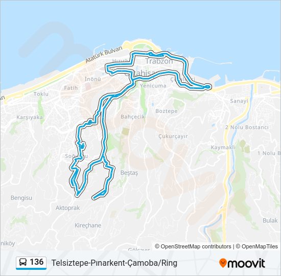 136 otobüs Hattı Haritası