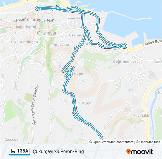 135A otobüs Hattı Haritası