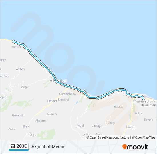 203C otobüs Hattı Haritası