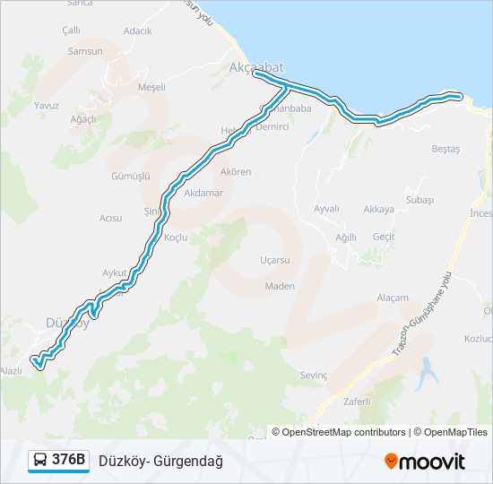 376B otobüs Hattı Haritası