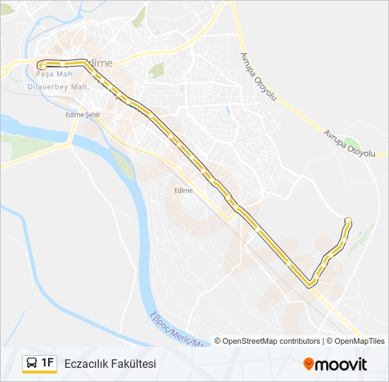 1F otobüs Hattı Haritası