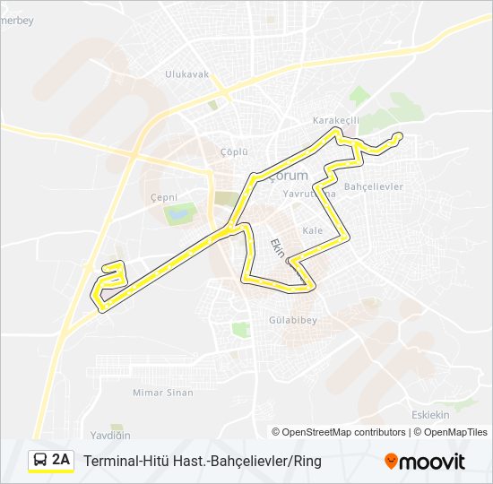 2A otobüs Hattı Haritası