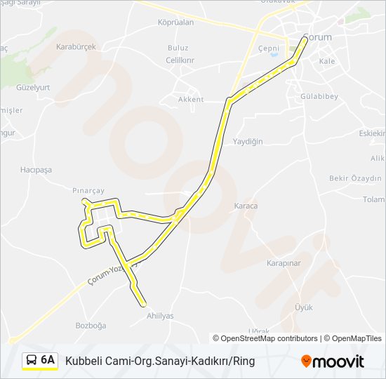 6A otobüs Hattı Haritası