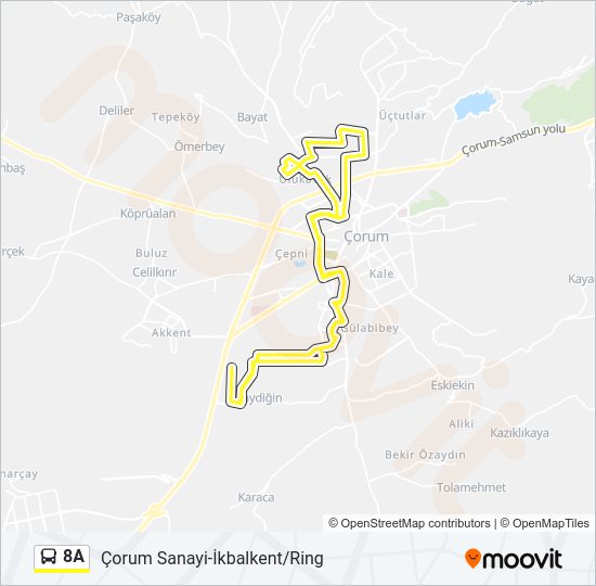 8A otobüs Hattı Haritası