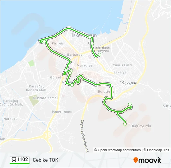 İ102 Bus Line Map