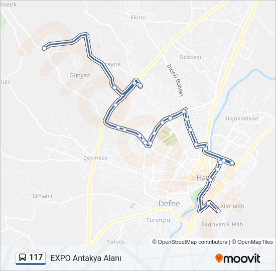 117 otobüs Hattı Haritası
