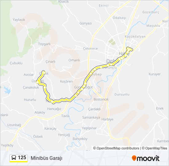 125 otobüs Hattı Haritası