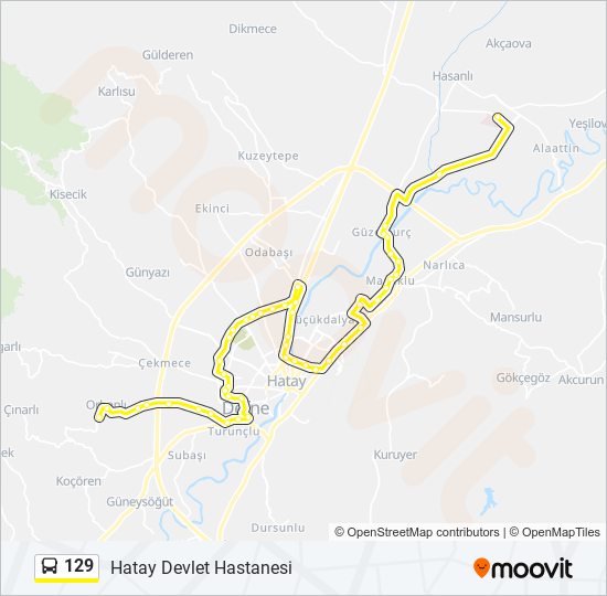 129 otobüs Hattı Haritası