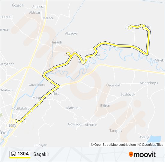 130A otobüs Hattı Haritası