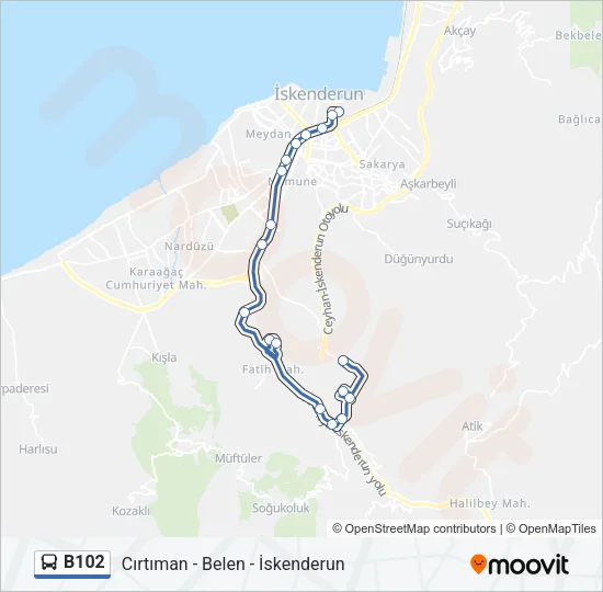 B102 Bus Line Map