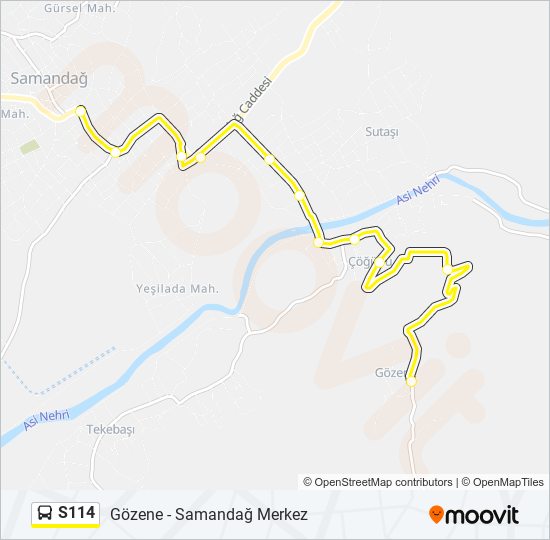 S114 otobüs Hattı Haritası
