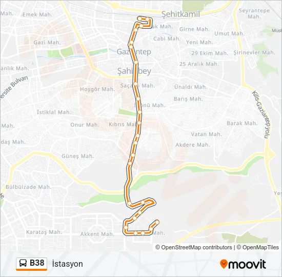 B38 Bus Line Map