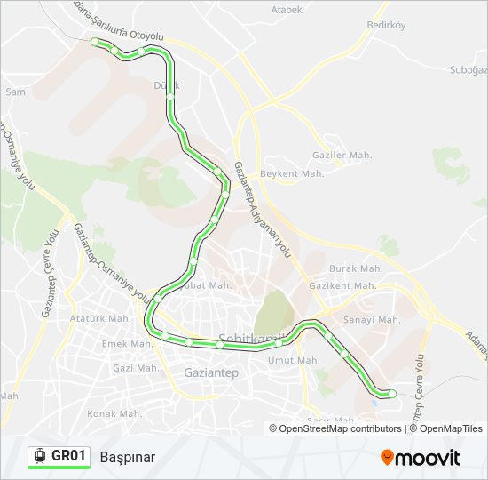 GR01 tramvay Hattı Haritası
