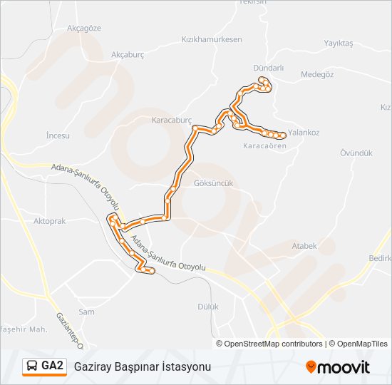 GA2 otobüs Hattı Haritası