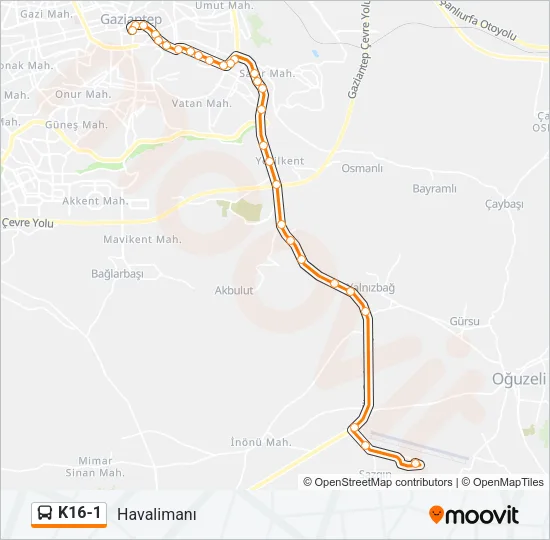 K16-1 Bus Line Map