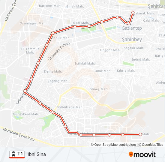 T1 tramvay Hattı Haritası
