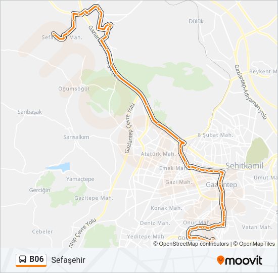 B06 otobüs Hattı Haritası
