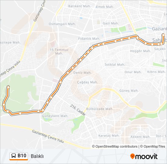 B10 otobüs Hattı Haritası