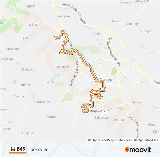 B43 otobüs Hattı Haritası