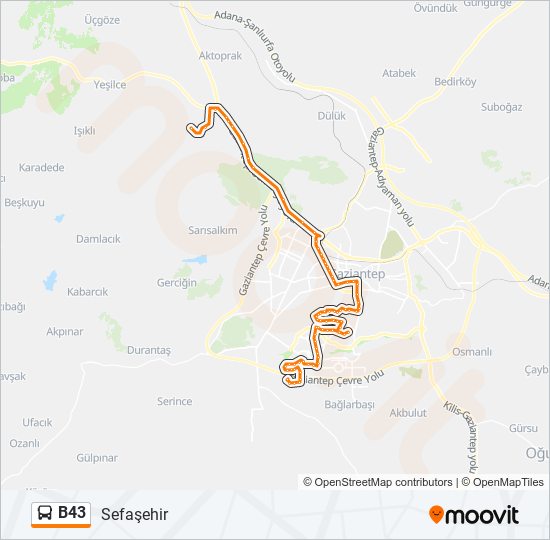 B43 otobüs Hattı Haritası