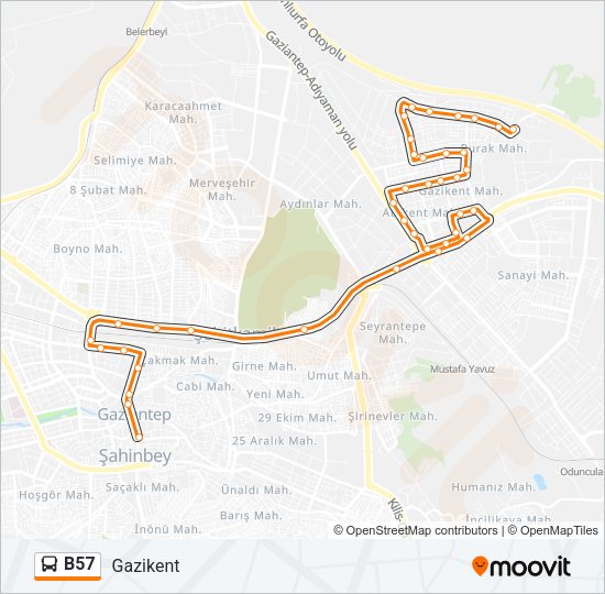 B57 otobüs Hattı Haritası