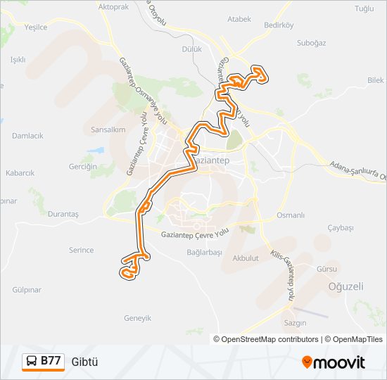 B77 otobüs Hattı Haritası